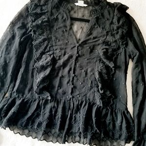 H&M Black Flounced Chiffon Blouse